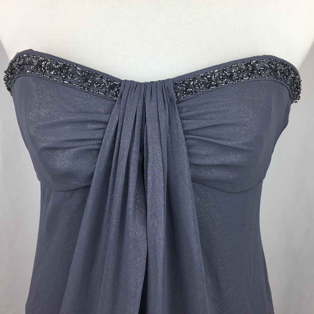 DAVID’S BRIDAL Strapless Fogfoil Split Dress Sz 2 - Picture 2 of 8